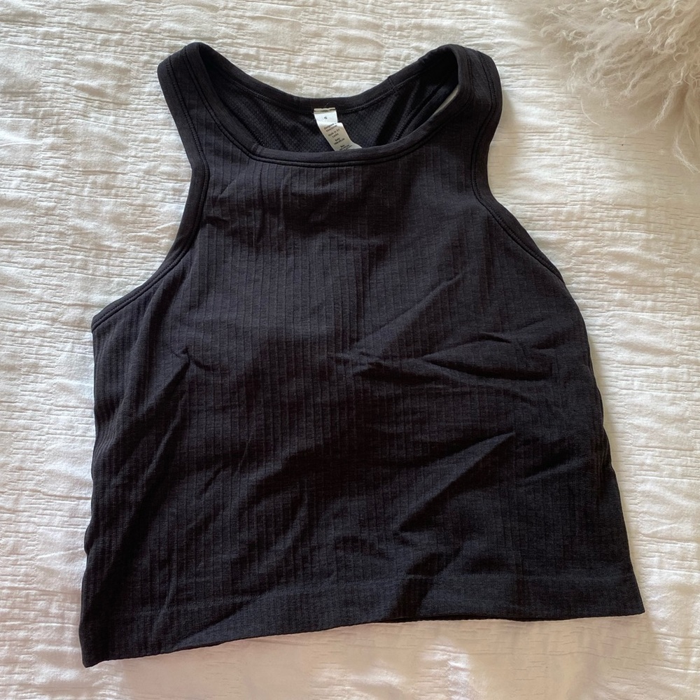 black lululemon ebb to street cropped racer back tank top